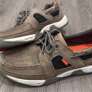 Sperry Men’s Brown Boat Shoes with Gray and Orange Accents